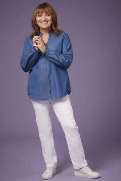 Long Sleeve Denim Frill Collared Shirt -Mod Vanta Sales Store 9003080203