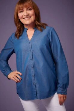 Long Sleeve Denim Frill Collared Shirt -Mod Vanta Sales Store 9003080206