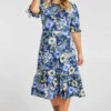 Large Floral Print Dress With Tie Sleeves