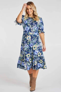 Large Floral Print Dress With Tie Sleeves