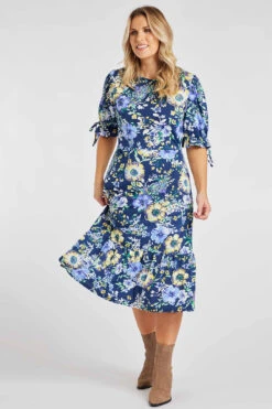 Large Floral Print Dress With Tie Sleeves -Mod Vanta Sales Store 900308153 alt31