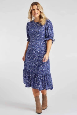 Ditsy Floral Dress With Tie Sleeves