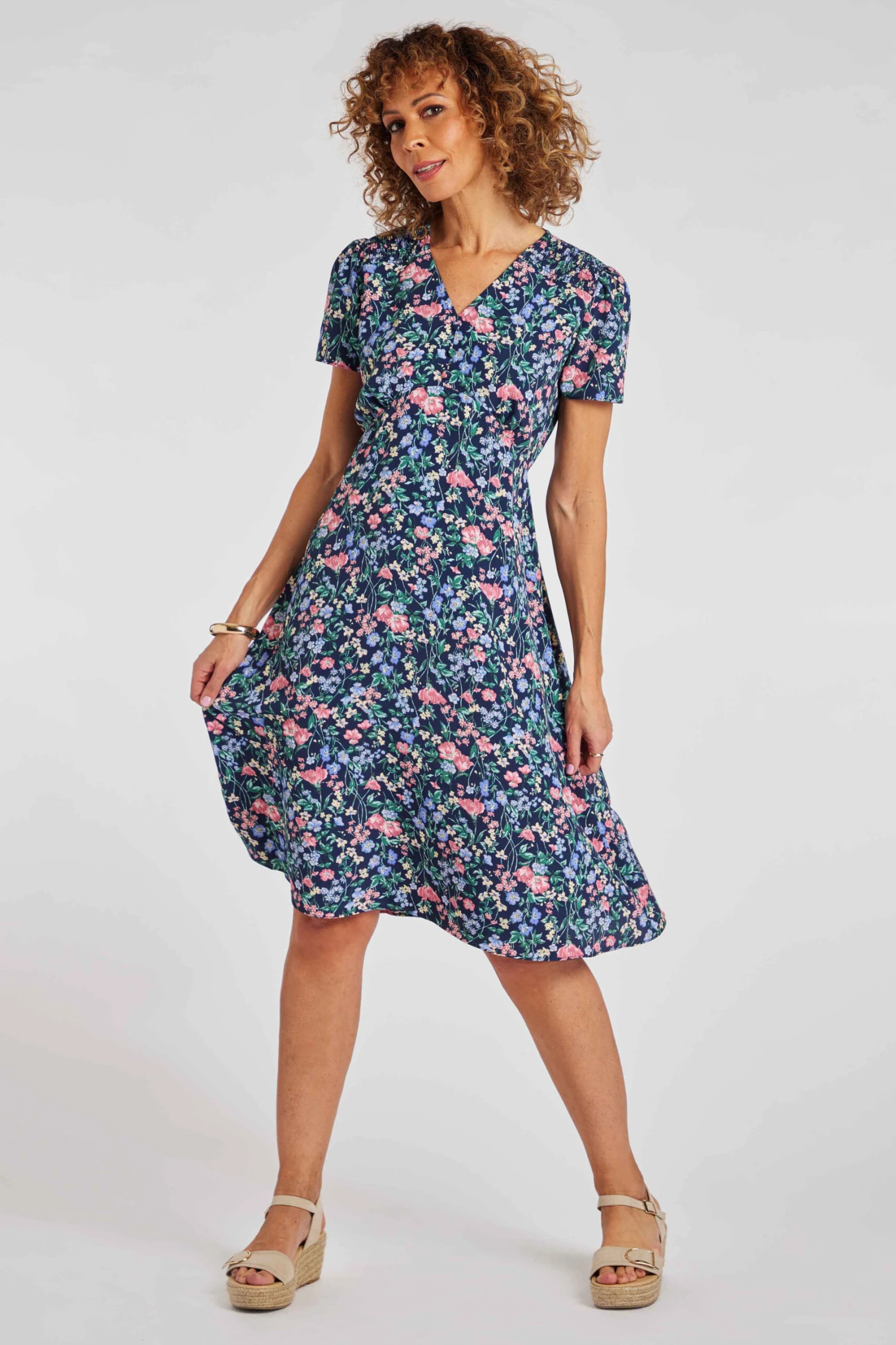 Floral Print Tea Dress With Shirred Shoulder Detail 10 Floral Print Tea Dress With Shirred Shoulder Detail - Image 8