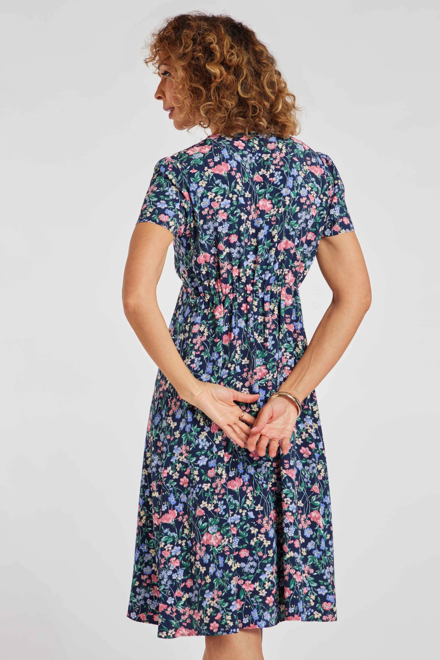 Floral Print Tea Dress With Shirred Shoulder Detail 8 Floral Print Tea Dress With Shirred Shoulder Detail - Image 6