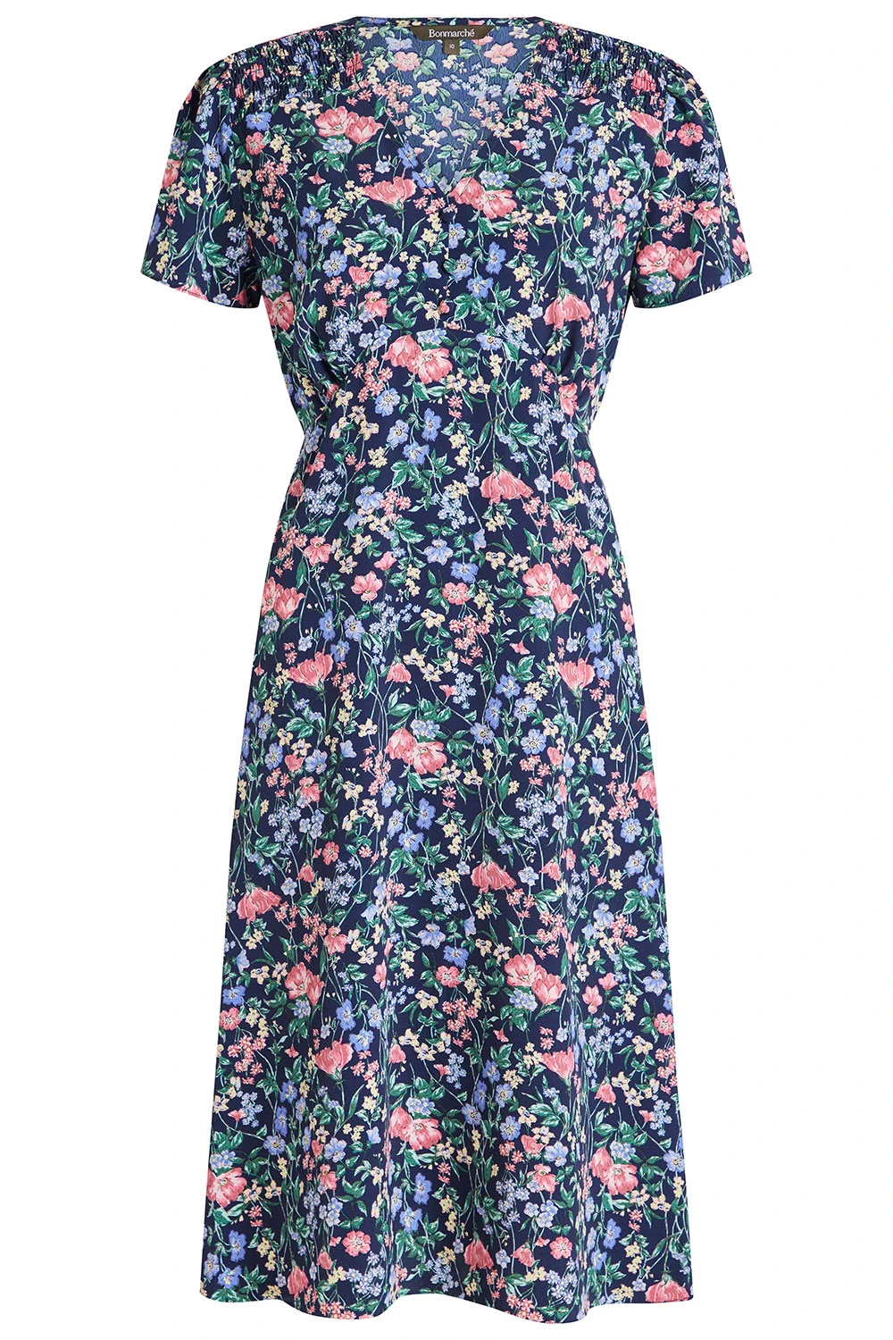 Floral Print Tea Dress With Shirred Shoulder Detail 4 Floral Print Tea Dress With Shirred Shoulder Detail - Image 2