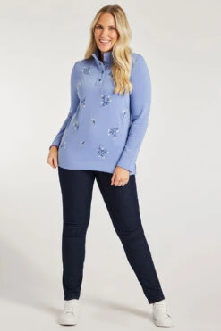 Long Sleeve Embroidered Floral Funnel Neck Sweatshirt -Mod Vanta Sales Store 900308709 alt1