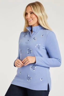 Long Sleeve Embroidered Floral Funnel Neck Sweatshirt -Mod Vanta Sales Store 900308709 alt4