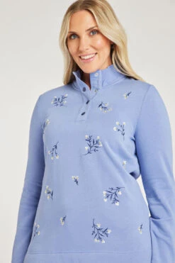 Long Sleeve Embroidered Floral Funnel Neck Sweatshirt -Mod Vanta Sales Store 900308709 alt6