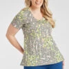 Short Sleeve Ditsy Print Plisse Top