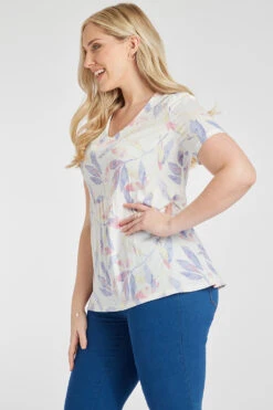 Short Sleeve Leaf Print Plisse Top -Mod Vanta Sales Store 900309144 alt41