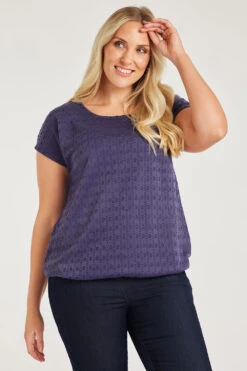 Short Sleeve Jersey Broderie Bubble Hem Top