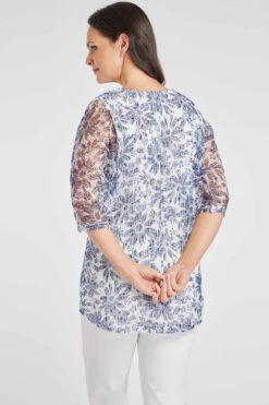 3/4 Sleeve Daisy Print Popcorn Blouse -Mod Vanta Sales Store 900309344 alt4