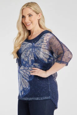 3/4 Sleeve Butterfly Print Popcorn Top -Mod Vanta Sales Store 900309453 alt41