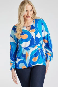 Long Sleeve Geo Swirl Wrap Top