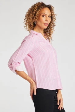 Long Sleeve Striped Linen Shirt With Pocket Detail -Mod Vanta Sales Store 900310363 alt31