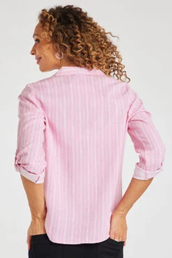 Long Sleeve Striped Linen Shirt With Pocket Detail -Mod Vanta Sales Store 900310363 alt41