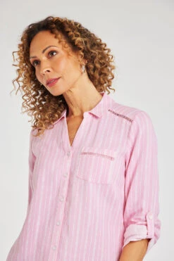 Long Sleeve Striped Linen Shirt With Pocket Detail -Mod Vanta Sales Store 900310363 alt51