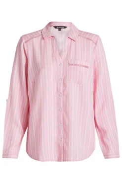 Long Sleeve Striped Linen Shirt With Pocket Detail -Mod Vanta Sales Store 900310363 default