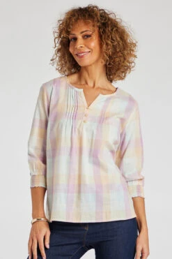 3/4 Sleeve Pintuck Multi Check Shirt -Mod Vanta Sales Store 900310463 alt1