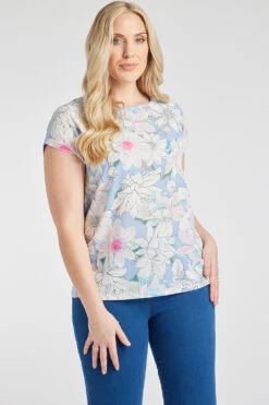 Short Sleeve Woven Floral Outline Top -Mod Vanta Sales Store 900310609 alt31