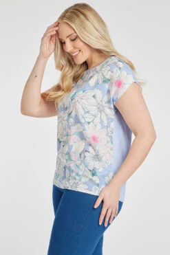 Short Sleeve Woven Floral Outline Top -Mod Vanta Sales Store 900310609 alt41