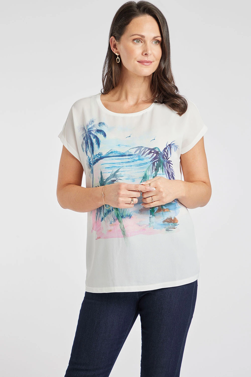 Short Sleeve Woven Palm Design Top 3 Short Sleeve Woven Palm Design Top