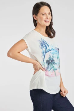 Short Sleeve Woven Palm Design Top 12 Short Sleeve Woven Palm Design Top -Mod Vanta Sales Store 900310744 alt3