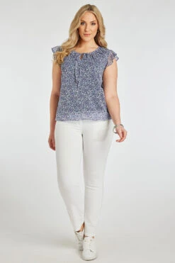 Short Sleeve Bubble Hem Ditsy Blouse -Mod Vanta Sales Store 900310809 alt1