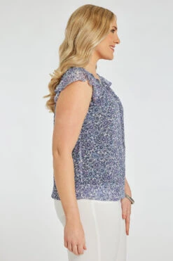 Short Sleeve Bubble Hem Ditsy Blouse -Mod Vanta Sales Store 900310809 alt4