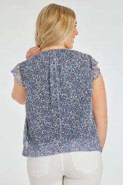 Short Sleeve Bubble Hem Ditsy Blouse -Mod Vanta Sales Store 900310809 alt5