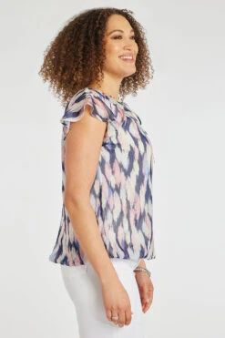 Short Sleeve Bubble Hem Multi Print Blouse 10 Short Sleeve Bubble Hem Multi Print Blouse -Mod Vanta Sales Store 900310953 alt3