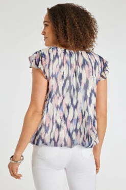 Short Sleeve Bubble Hem Multi Print Blouse 9 Short Sleeve Bubble Hem Multi Print Blouse -Mod Vanta Sales Store 900310953 alt4