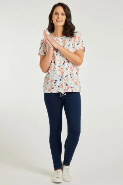 Short Sleeve Floral Drawstring Hem Top -Mod Vanta Sales Store 900313344 alt1