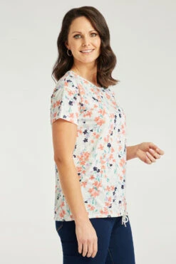 Short Sleeve Floral Drawstring Hem Top -Mod Vanta Sales Store 900313344 alt4