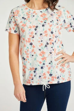 Short Sleeve Floral Drawstring Hem Top -Mod Vanta Sales Store 900313344 alt6