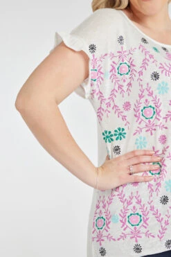 Short Frill Sleeve Embroidered Floral Print Top -Mod Vanta Sales Store 900313544 alt51