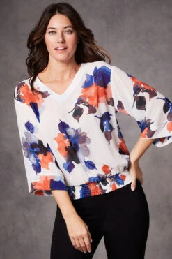 3/4 Sleeve Large Watercolour Floral Blouse