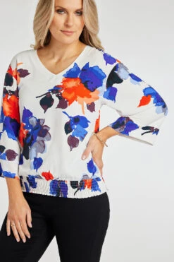 3/4 Sleeve Large Watercolour Floral Blouse -Mod Vanta Sales Store 900314444 alt5