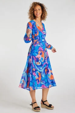 Floral Swirl Design Wrap Dress With Belt 16 Floral Swirl Design Wrap Dress With Belt -Mod Vanta Sales Store 900315040 alt1