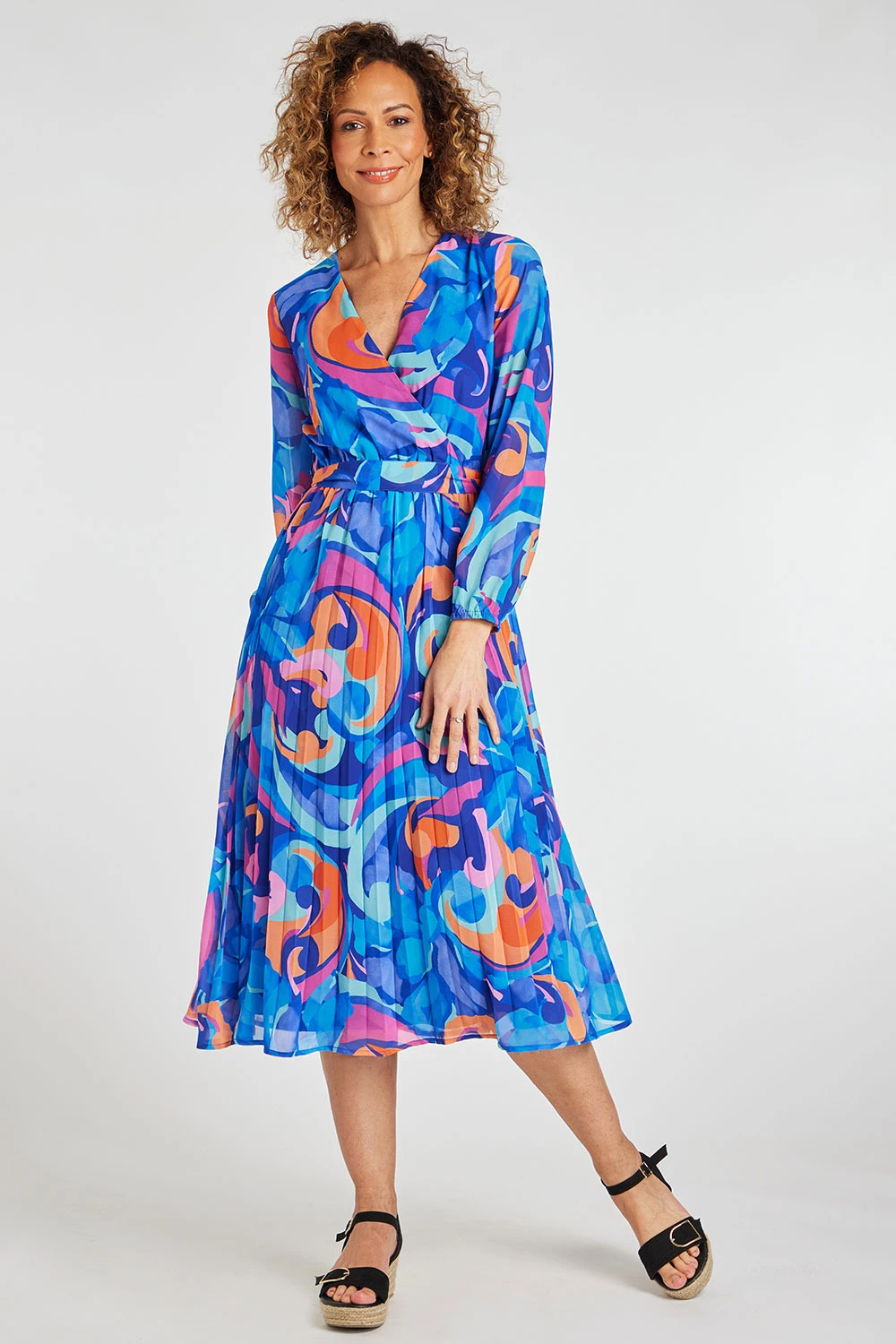 Floral Swirl Design Wrap Dress With Belt 7 Floral Swirl Design Wrap Dress With Belt - Image 5