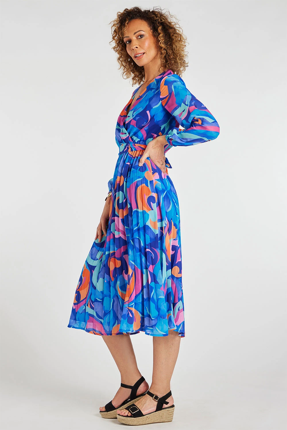 Floral Swirl Design Wrap Dress With Belt 8 Floral Swirl Design Wrap Dress With Belt - Image 6