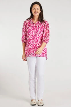 Geo Tile Balloon Sleeve Drop Hem Blouse -Mod Vanta Sales Store 900315263 alt1