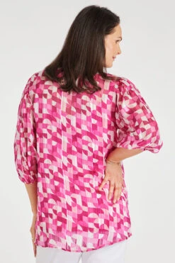 Geo Tile Balloon Sleeve Drop Hem Blouse -Mod Vanta Sales Store 900315263 alt5