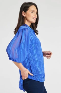 Plain Balloon Sleeve Drop Hem Blouse -Mod Vanta Sales Store 900315340 alt3