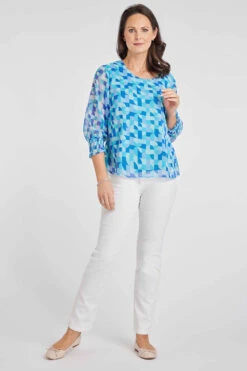 3/4 Sleeve Geo Tile Print Blouse -Mod Vanta Sales Store 900315509 alt1