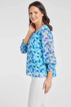 3/4 Sleeve Geo Tile Print Blouse -Mod Vanta Sales Store 900315509 alt4