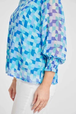 3/4 Sleeve Geo Tile Print Blouse -Mod Vanta Sales Store 900315509 alt6