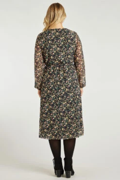 3/4 Sleeve Ditsy Printed Mesh Belted Wrap Dress -Mod Vanta Sales Store 900316307 alt4