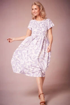 Paisley Mono Swirl Shirred Bodice Dress