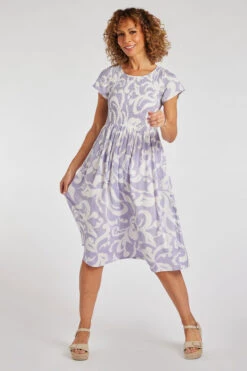 Paisley Mono Swirl Shirred Bodice Dress -Mod Vanta Sales Store 900334241 alt1